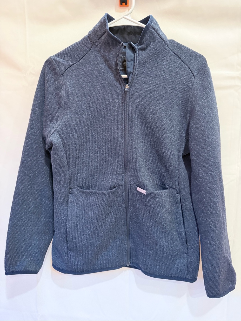 Figs  Navy Teddy Zip-Up Jacket with Pink Tab